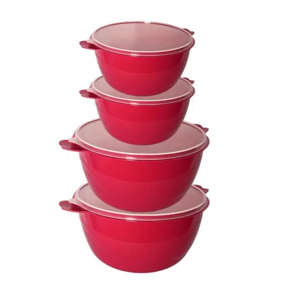 Kit Bowls Saladeiras Grandes 6L e 3L - 4 Unidades Plasticos Resistente Caçarola Bacia C/ Tampa Tigela