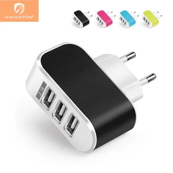 H'maston CB03 Carregador Rápido Para Celular 3 Usb 3.1A 3 Entradas Fonte USB Rápido LED