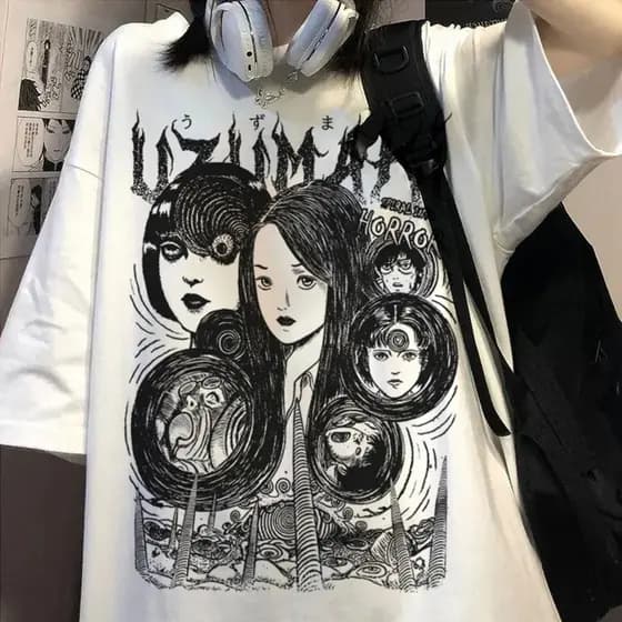 Camiseta Branca Anime Uzumaki junji ito Spiral into Horror Tomie 25 25 26