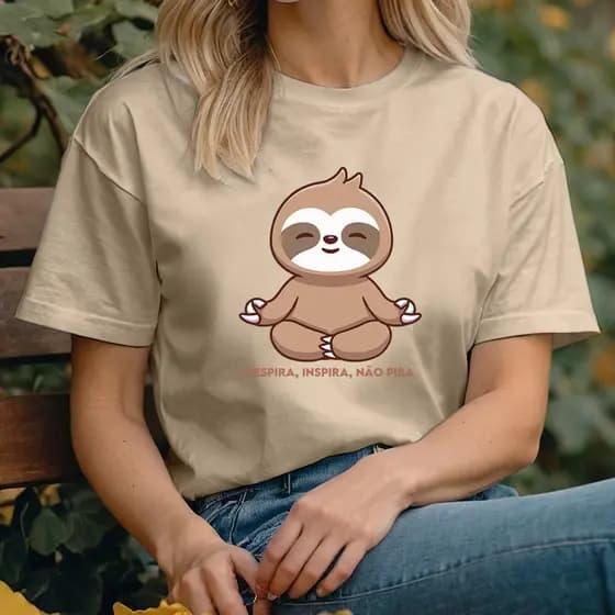 Camiseta Preguiça - Respira, Inspira, Não Pira - T-Shirt Preguicinha - 100% Algodão unissex