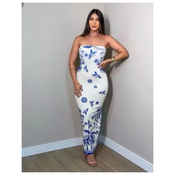 Vestido Longo Estampado Feminino Suplex Com Bojo Elegante