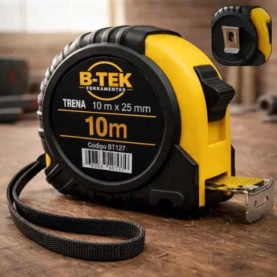 Trena 10 Metros X 25mm Emborrachada Com Trava Fita em aço Profissional Suporte para Cinto e Alça Sil