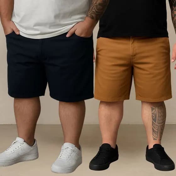 Kit 2 Bermudas Sarja Masculina Plus Size 48 Ao 58 Extra Grande