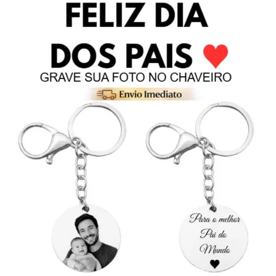 Chaveiro Personalizado Dia Dos Pais Presente Foto Frase Lembrança Prata Família Aço Inoxidável