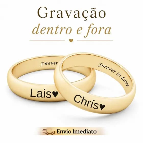 Par De Aliança Lisa Banhada A Ouro 18k Com Gravação Grátis Dentro E Fora Casamento Namoro