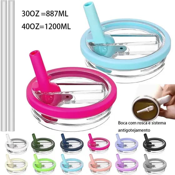 Tampa De Canudo Flip Com Canudo Para Copo De 40Oz e1200 ML Tampa Transparente Para Garrafa Aqua Térmico