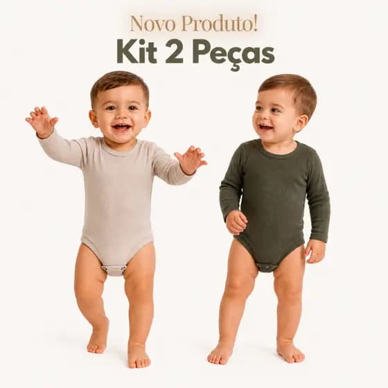 Kit 2 Peças Body Manga longa Ribana Canelado Mijão Pagão Roupa Para Bebe Menino Lançamento Inverno