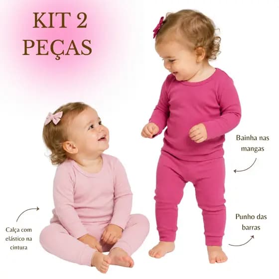 Kit 4 Peças Infantil Blusa Manga Longa Gola Redonda Com Calça Punho Ribana Feminino Quente Inverno