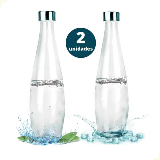 Garrafa de Vidro Premium 1L Transparente com Tampa em Aço Inox Hermética para Água e Sucos
