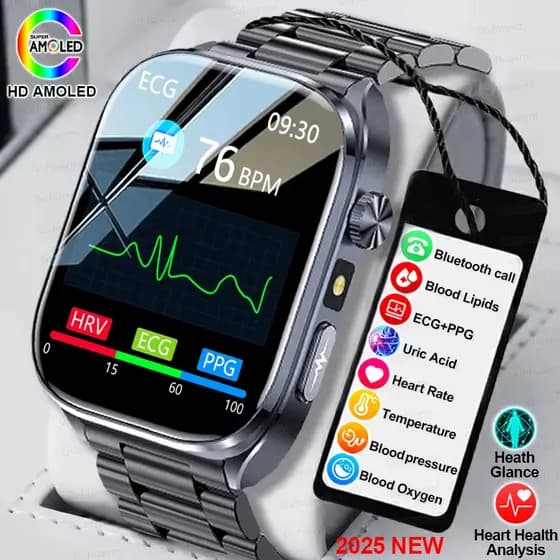 2025 Novo Preciso ECG AI Smartwatch Relógio Inteligente Coração Análise De Saúde Sanguínea Arterial Lipídio Pressão BT C