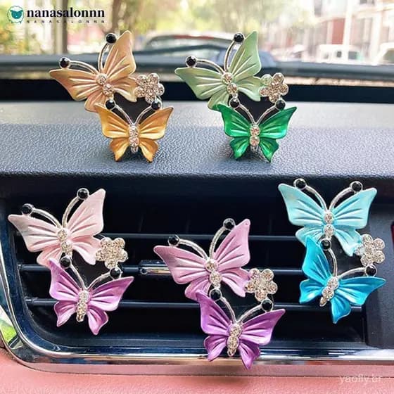 Aromatizador de ar para carro com design de borboleta dupla em formato de diamante, acessório para saída de ar do ar con