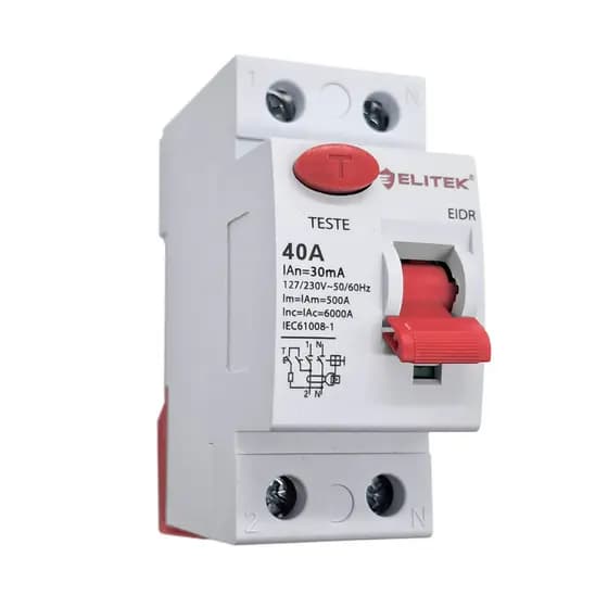 Interruptor Diferencial DR 2 Polos Bipolar 40 Âmperes 40A Sensibilidade 30mA Elitek