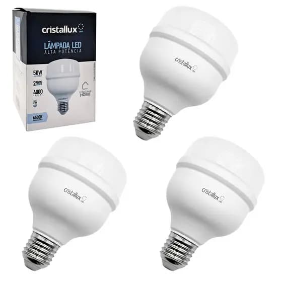 Kit 3 Lâmpada Bulbo 50w Branca Fria 6500k Led Alta Potência E27 Bivolt Cristallux