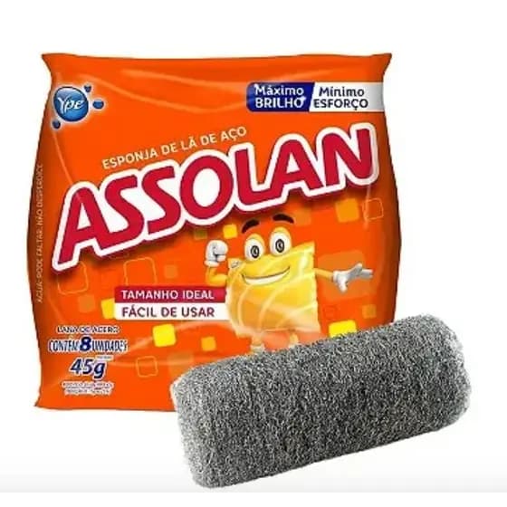 ESPONJA DE LÃ DE AÇO - 5 PACOTES C/ 8 UNIDADES - ASSOLAN YPÊ