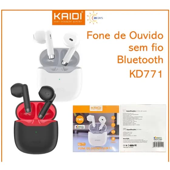 Fone de Ouvido Bluetooth Longa duração Kaidi TWS Kaidi KD-771