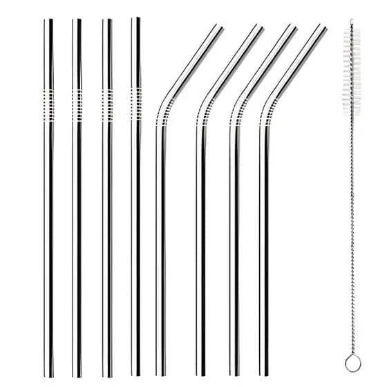 Combo 04 Canudos Inox Curvos com Escova Ecológico Reutilizáveis Laváveis