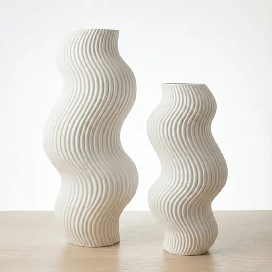 Kit Vasos Decorativos Ondulados Design Nórdico Moderno