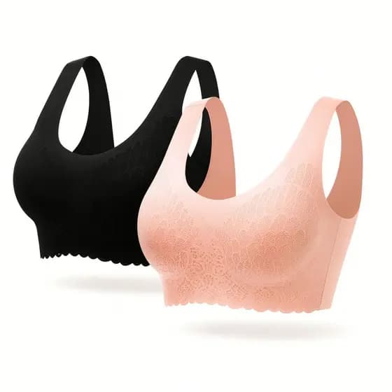 Kit com 2 Top Feminino Sutiã Sensual Rendado 5D Sem Costura Premium, Conforto e Qualidade Máxima