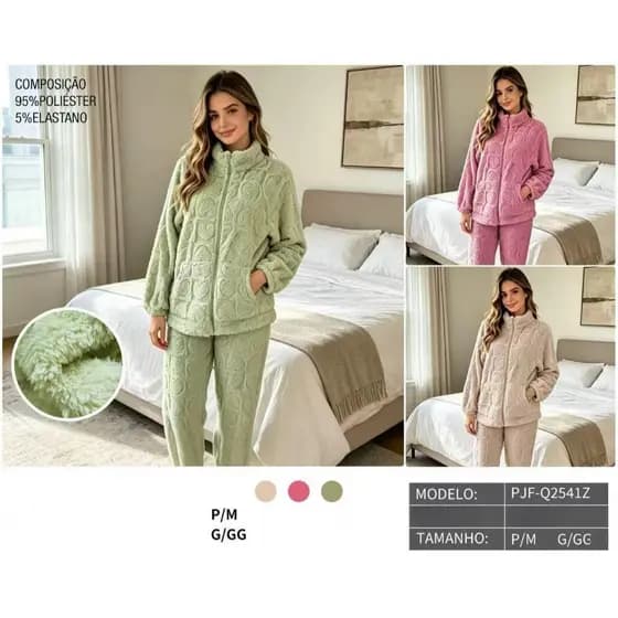 Conjunto Pijama de Frio Feminino Fleece Pipoca com Zíper – Premium REF 5687
