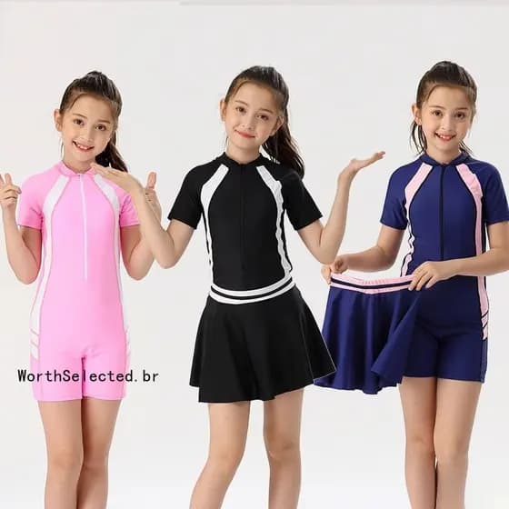 Maiô De 6 Meninas Para Crianças Uma Peça Saia Menina Estilo Princesa 6-8-12 Anos De Idade Alunos De Treinamento Profissi