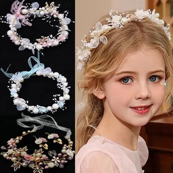 Conjunto De Brincos E Tiara De Flor De Pérola De Cerâmica , Rosa Artificial Romântica , Coroa De Espírito Sensual Para C