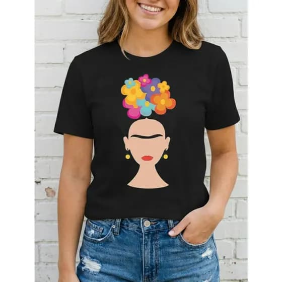 Camiseta Feminina Frida Kahlo 100% Algodão Casual DTF Estampa Casual Moda Tshirt Blusa