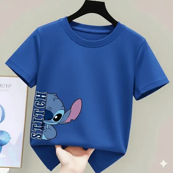 Camiseta De Algodão Estampa Stch Tendencia Diferenciada MULHER 2026