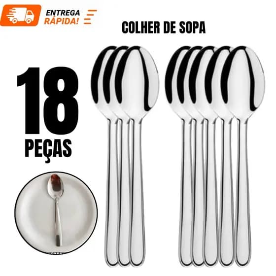 Jogo 18 ou 12 Talheres Colheres em Aço Inox Premium Alta qualidade Para Restaurantes Cozinha Casa Bar Talher Colher Sopa