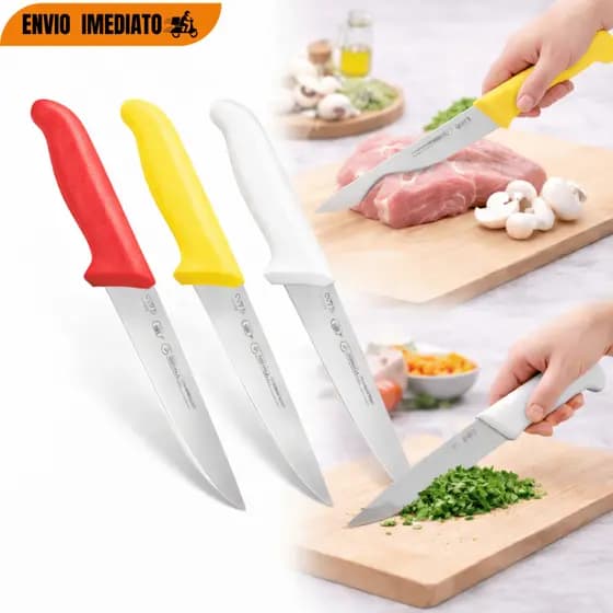 Kit 6/4 ou 2 Facas Para Desossar Profissional Nº6 Premium Lâmina Em Aço Inox E Cabo Ergonômico Branco Amarelo Vermelho