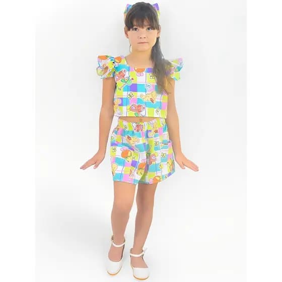 Conjunto Infantil Inspirado nos Livros para Colorir Verde Non - Blusa e Short