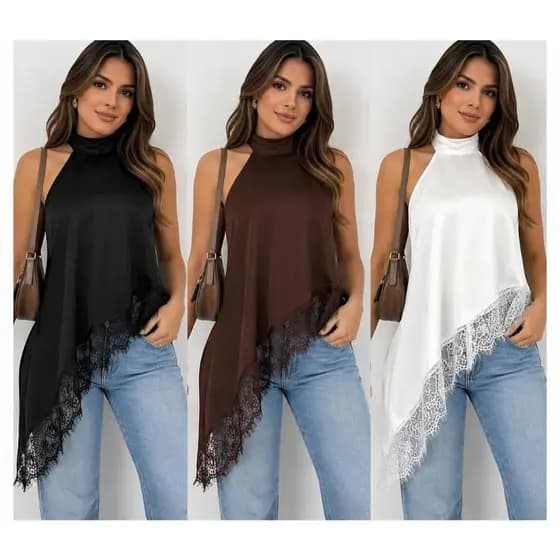 blusa feminina com renda gola alta