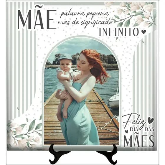 Azulejo Decorativo Personalizado 20x20cm Fotos Dia Das Mães + Suporte