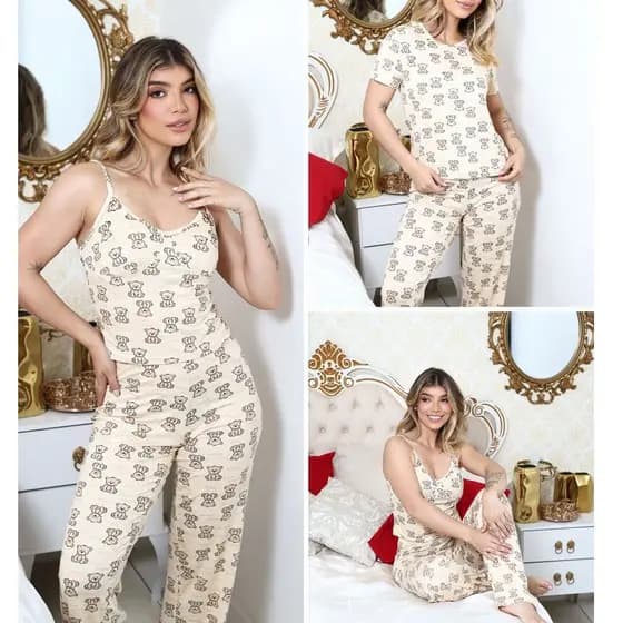 Pijama 3 Peças 1 Baby Look 1 Blusa Alcinha 1 Calça