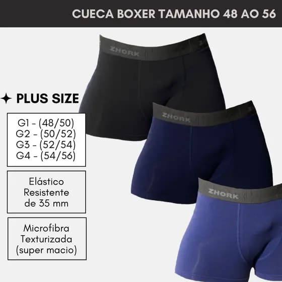 KIT 3 CUECAS BOXER MICROFIBRA FORRO 100% ALGODÃO PLUS SIZE EXTRA GRANDE G1 G2 G3 G4