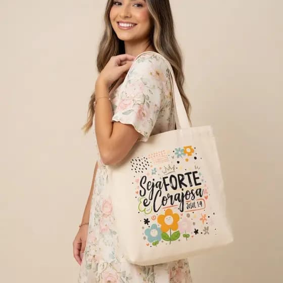 Bolsa Sacola Ecobag Brim Com e Sem Zíper Frases Motivacionais Salmos da Bíblia Gospel 100% Algodão
