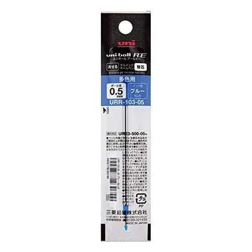 Recargas para caneta esferográfica apagável tricolor Mitsubishi Pencil, Uni-ball R:E URR103-05 (0,5 mm), azul, conjunto