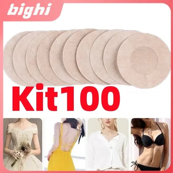 Kit com 100 Adesivos Invisíveis para Mamilos - Tampa Redonda Descartável para Mulheres