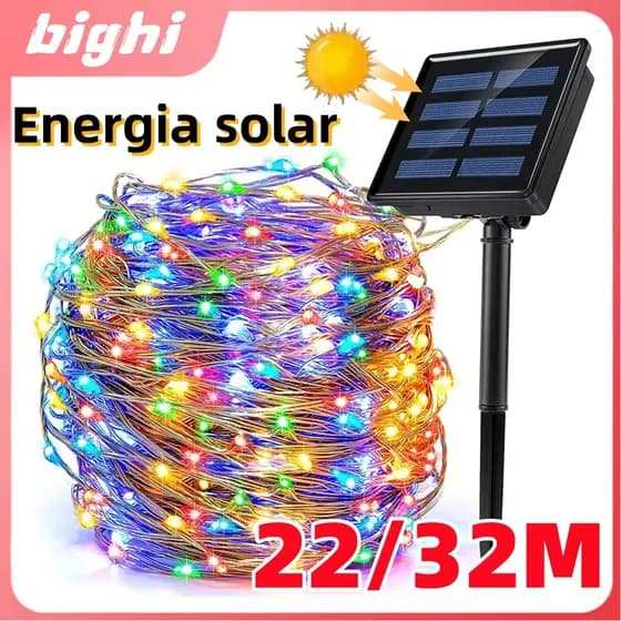 Luzes de Cordão LED Solar 22/32m à Prova d'Água para Exterior, 8 Modos, Decoração de Natal e Árvores