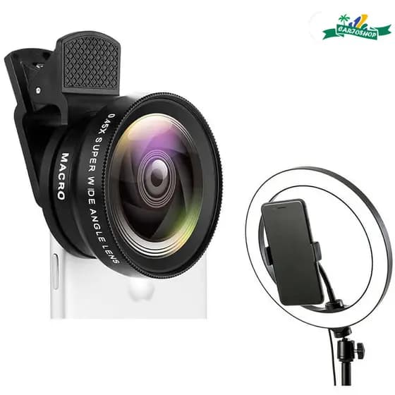 2 Em 1 Kit Clip De Lente Do Telefone Móvel Externo HD Macro 37mm 49UV 0.45x Super Grande Angular 12.5x Da Câmera