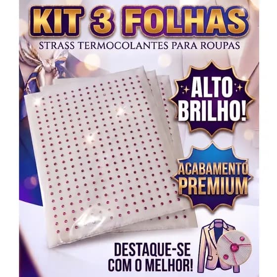 Kit 3 Cartelas de Strass 3mm Hotfix Termocolante Para Roupa Alto Brilho