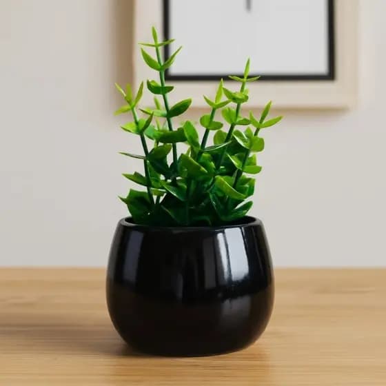 Vaso de Cerâmica Decorativo com Planta Artificial | Minimalista para Casa e Escritório