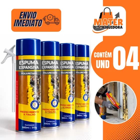 Kit 04 Unidades Espuma Expansiva Poliuretano Vedação Profissional 500ml Etaniz