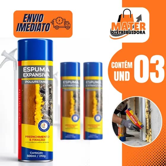 Kit 03 Unidades Espuma Expansiva Poliuretano Vedação Profissional 500ml Etaniz
