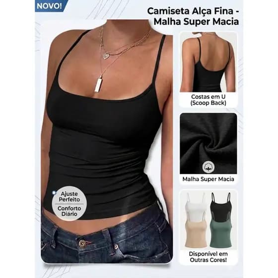 Regata Feminina de Alcinha Básica Lisa | Blusinha Casual Confortável