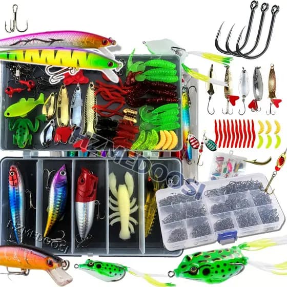 Inclui kits de iscas de pesca com adequados para pesca em alto mar, água doce e pesca ao ar livre