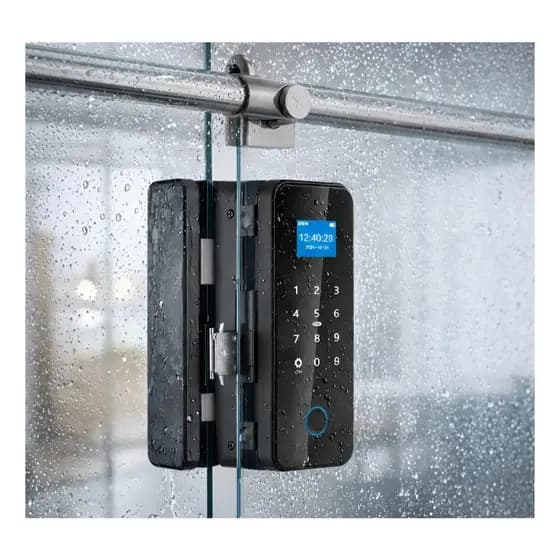 Fechadura Digital Porta Vidro A Prova D'agua Biometria App Preto