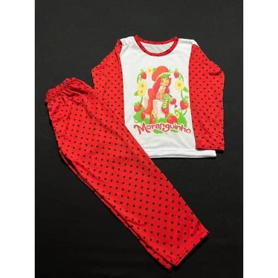 pijama longo infantil feminino Hk, estampa da Moranguinho