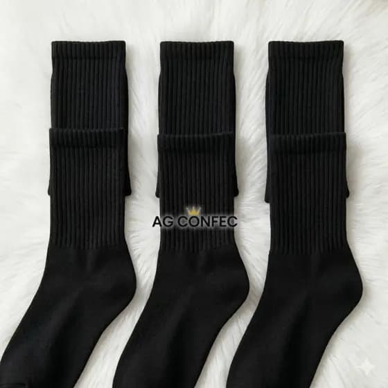 Kit 24 Pares De Meias Cano Alto Longo LISA COR PRETA Algodão Masculino Feminina Unissex