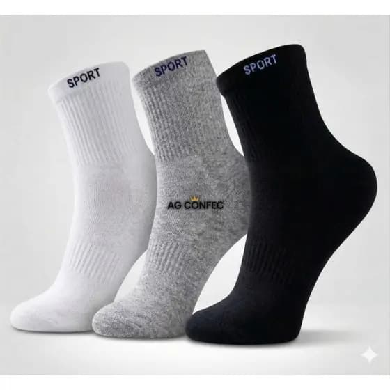 Kit 24 Pares Meia Cano Alto Longo Meias Unissex Canelada Preto Branco Cinza Misturada Mesclada