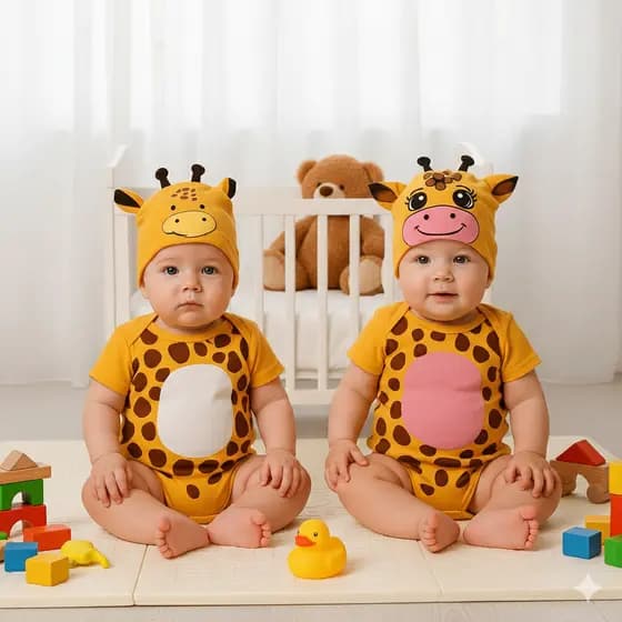 Body Bebê Mesversario Temático da Girafinha Com Touca / Fantasia Para Mêsversario